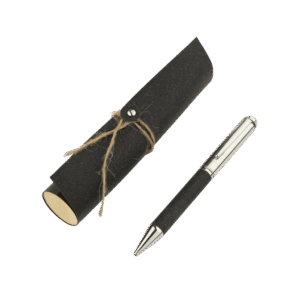 KORU - eco-neutral Metal Pen with Recycled Leather Barrel - Black