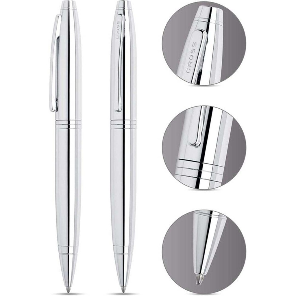 Cross Calais™ Polished Chrome with Polished Chrome Appointments Ballpoint Pen (Blue Ink) - Image 2